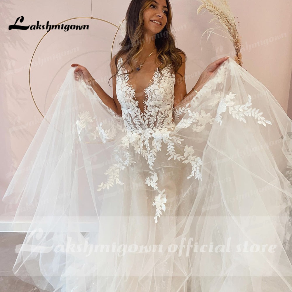 Abito da Sposa in Pizzo Vintage con Scollatura Scoperta a Linea A - Bridetobe.it