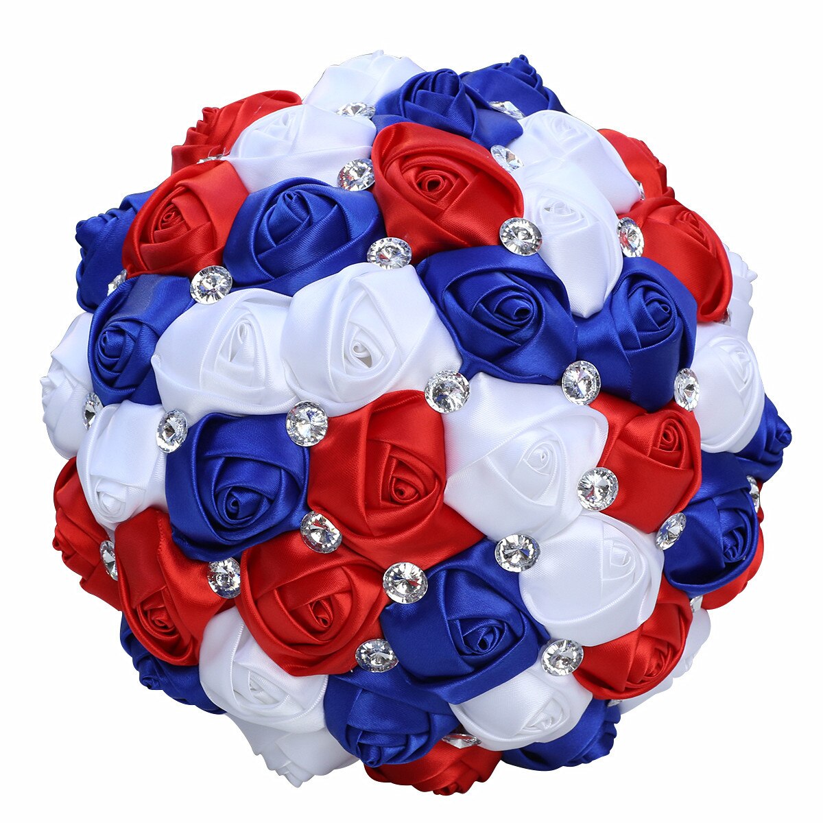 Bouquet sposa damigella fatto a mano con strass splendidi, pietre preziose, perle di diamante e rose di raso blu reale - Bridetobe.it
