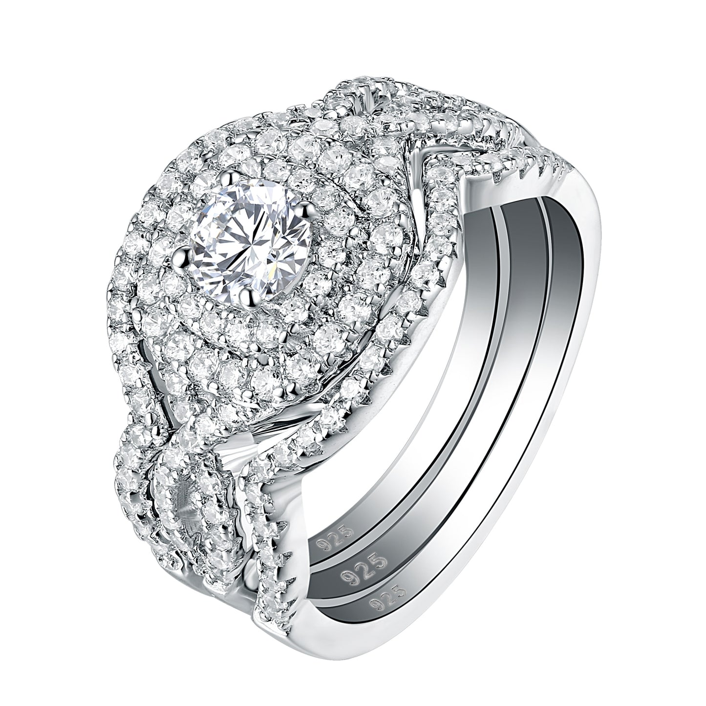 Set di 3 Anelli da Fidanzamento/Matrimonio in Argento Sterling 925 con Simulazione di Diamante in Zirconia Cubica - Bridetobe.it