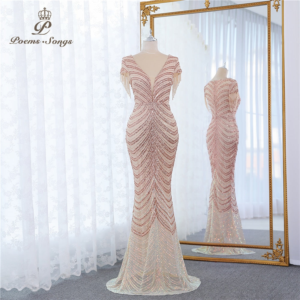 Vestito da cerimonia abito da damigella d'onore a manica corta con scollo a V elegante e con paillettes - Bridetobe.it