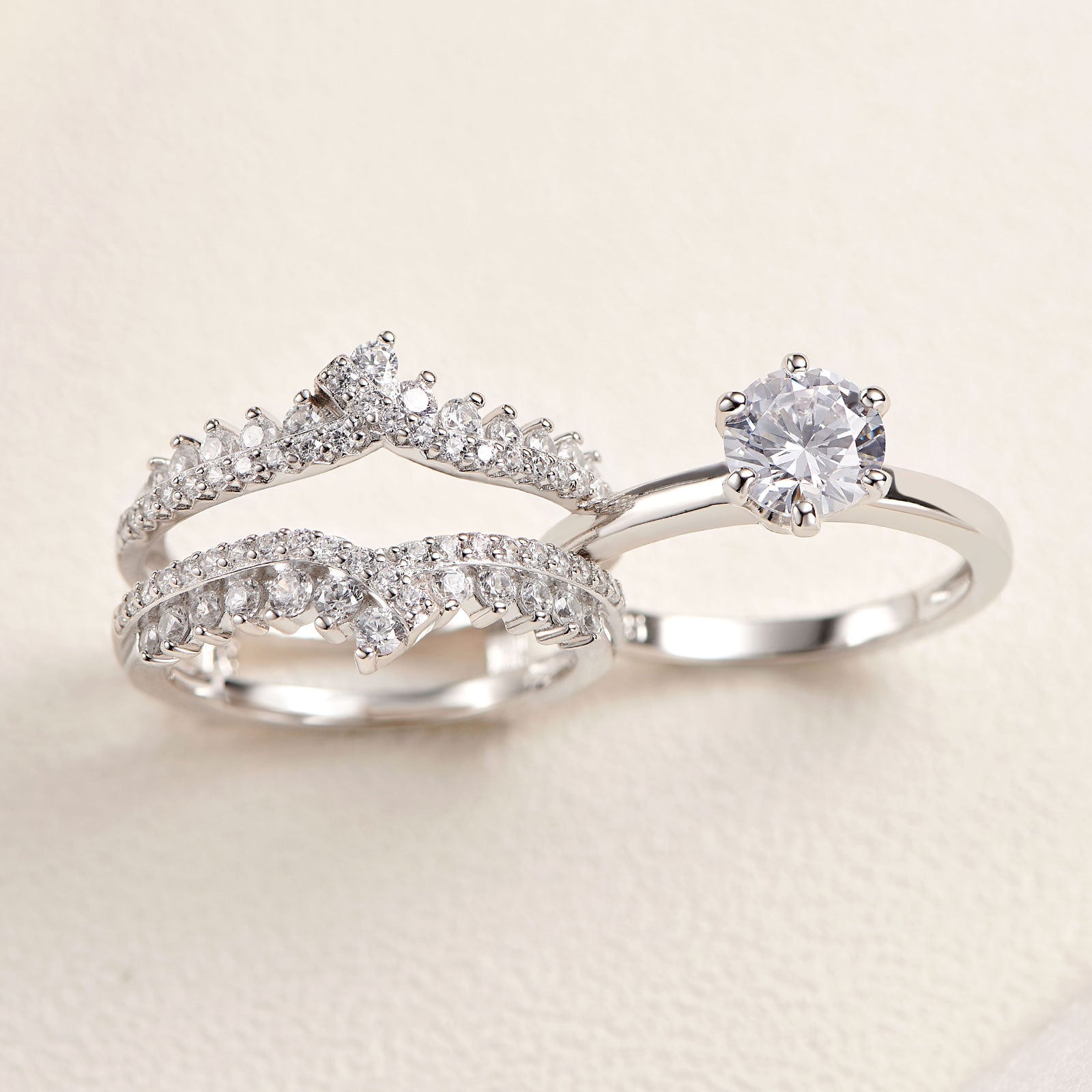 Anelli in Argento Sterling 925 per Donne - Solitario per Fidanzamento/Matrimonio con Fascia Protettiva AAAAA Zircone - Bridetobe.it