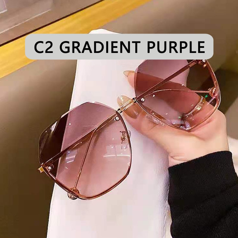 Occhiali da sole rotondi da donna designer di marca gradiente Moda occhiali da sole Donna senza montatura in metallo Oculos De Sol designer di lusso - Bridetobe.it