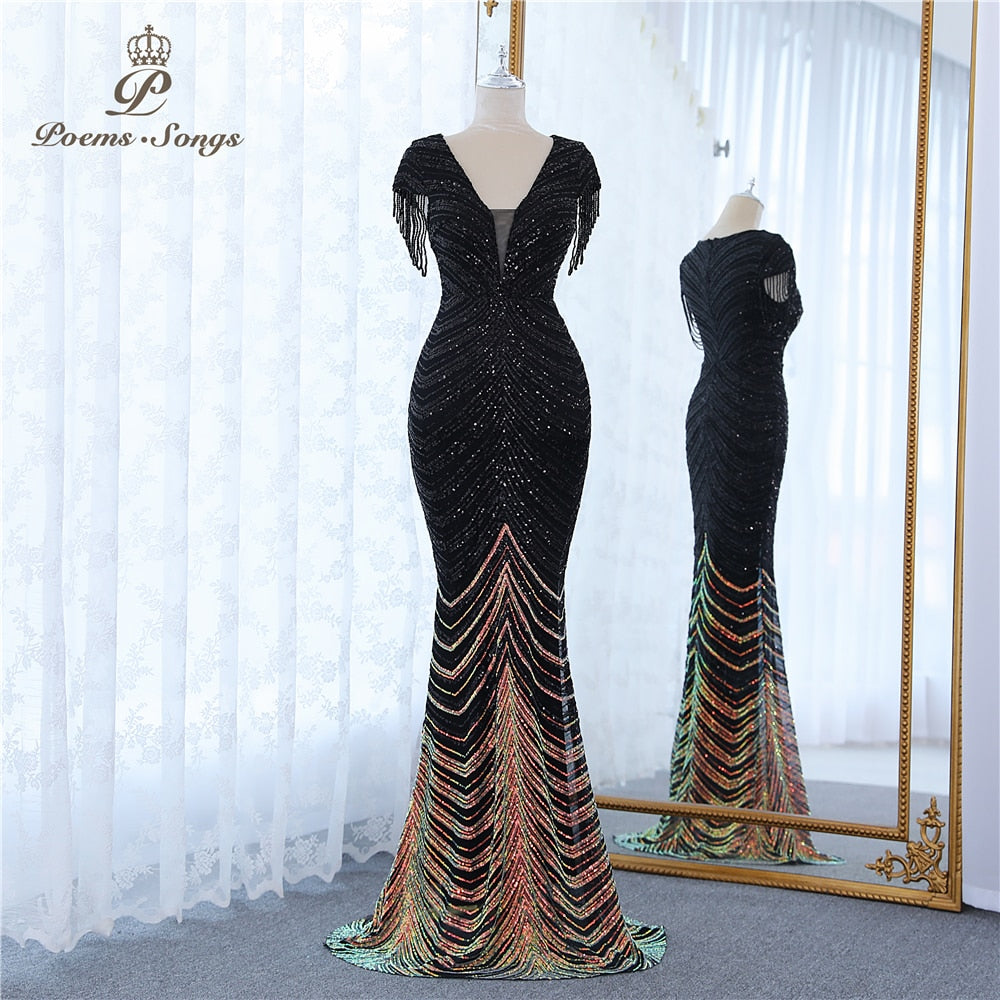 Vestito da cerimonia abito da damigella d'onore a manica corta con scollo a V elegante e con paillettes - Bridetobe.it