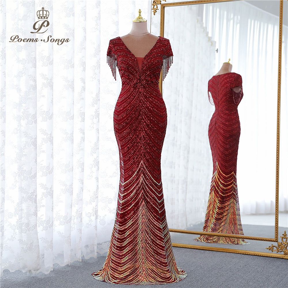 Vestito da cerimonia abito da damigella d'onore a manica corta con scollo a V elegante e con paillettes - Bridetobe.it