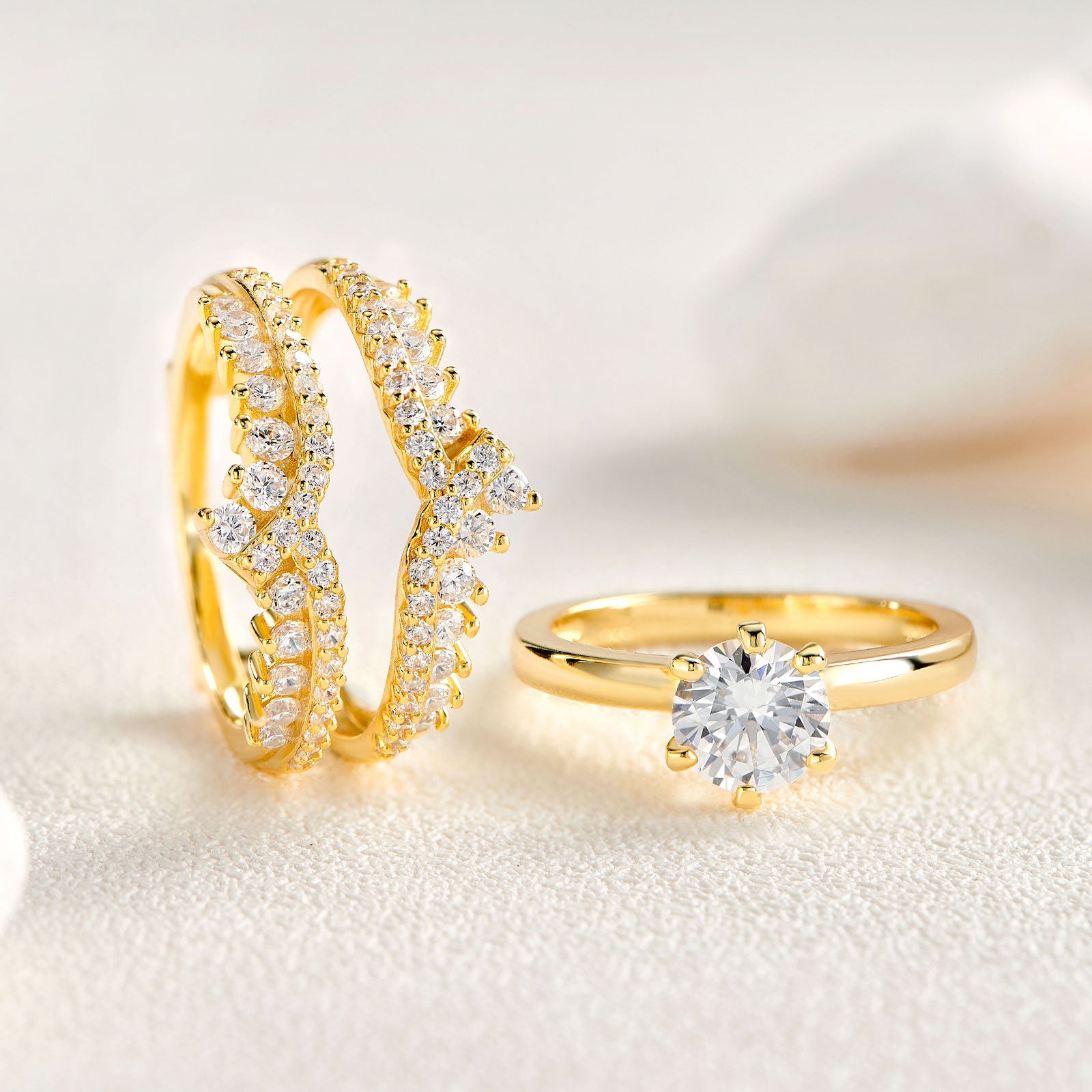 Set di anelli di fidanzamento/matrimonio in oro giallo/rosa 925 Sterling Silver di alta qualità con zirconi per donne - Bridetobe.it