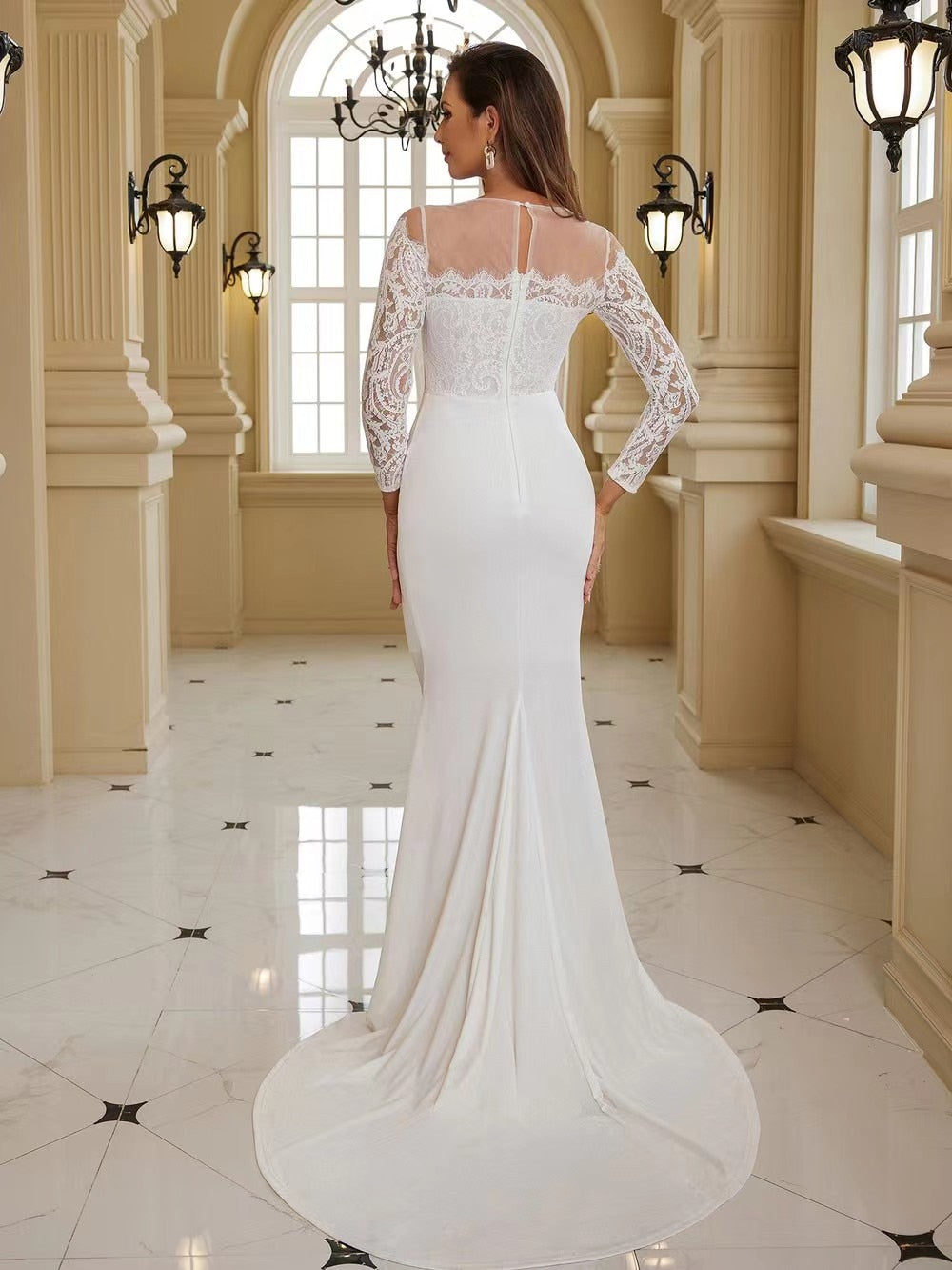 Vestito cerimonia a manica lunga in pizzo elegante - Bridetobe.it