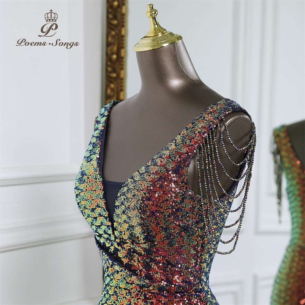 Abito da cerimonia a sirena senza maniche di lusso con paillettes - Bridetobe.it