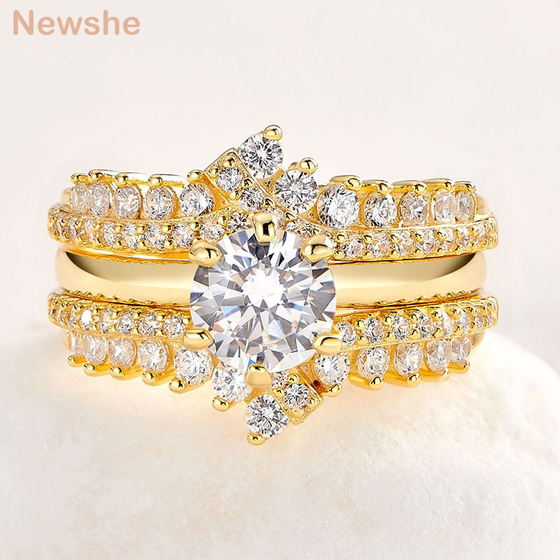 Set di anelli di fidanzamento/matrimonio in oro giallo/rosa 925 Sterling Silver di alta qualità con zirconi per donne - Bridetobe.it