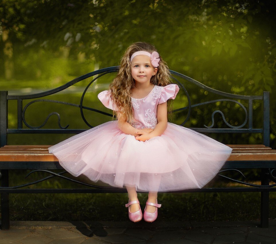FYMNSI Vestito Da Bambina Per Battesimo E Festa, Abito Da Principessa Con Pizzo E Fascia, Senza Maniche (Taglie 3 Mesi – 7 Anni)