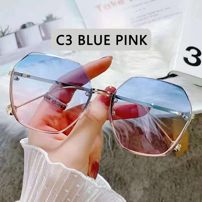 Occhiali da sole rotondi da donna designer di marca gradiente Moda occhiali da sole Donna senza montatura in metallo Oculos De Sol designer di lusso - Bridetobe.it