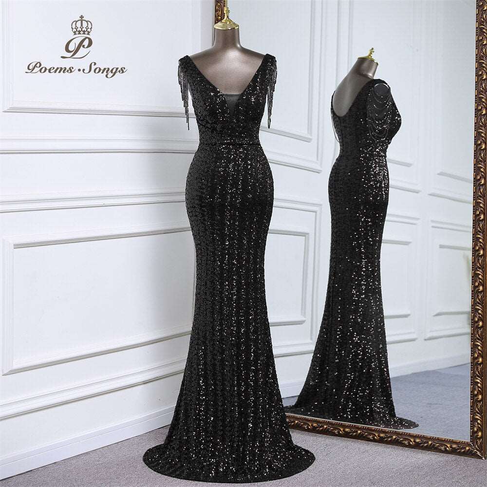 Abito da cerimonia a sirena senza maniche di lusso con paillettes - Bridetobe.it