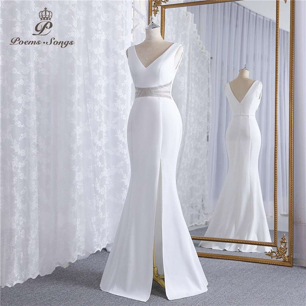 Abito da cerimonia elegante e sexy con scollo a V e senza maniche con paillettes - Bridetobe.it