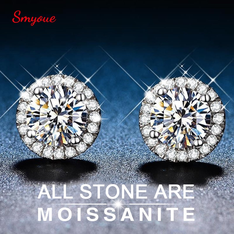 Orecchini a Perno in Argento Sterling 925 con Moissane da 0 Orecchini a Perno in Argento Sterling 925 con Moissane da 0