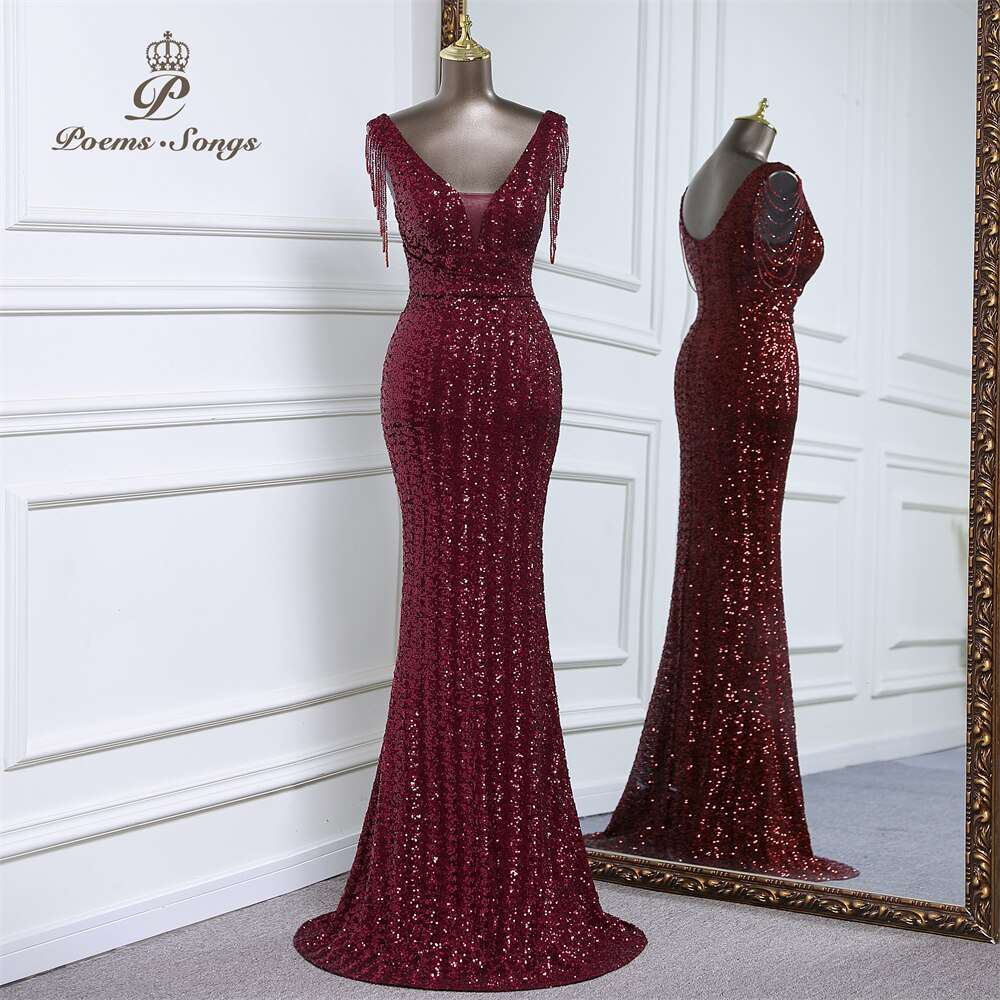 Abito da cerimonia a sirena senza maniche di lusso con paillettes - Bridetobe.it