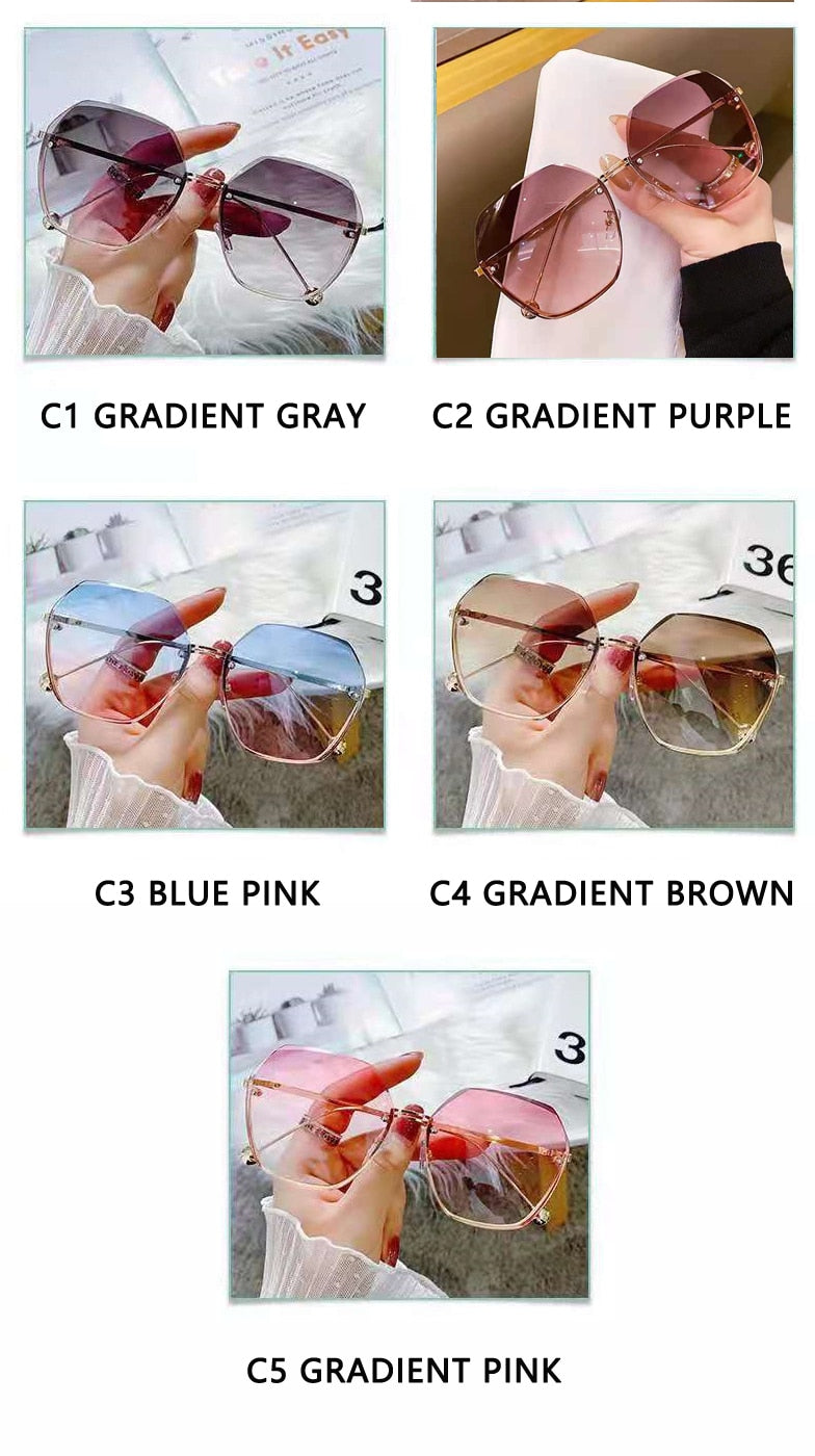 Occhiali da sole rotondi da donna designer di marca gradiente Moda occhiali da sole Donna senza montatura in metallo Oculos De Sol designer di lusso - Bridetobe.it