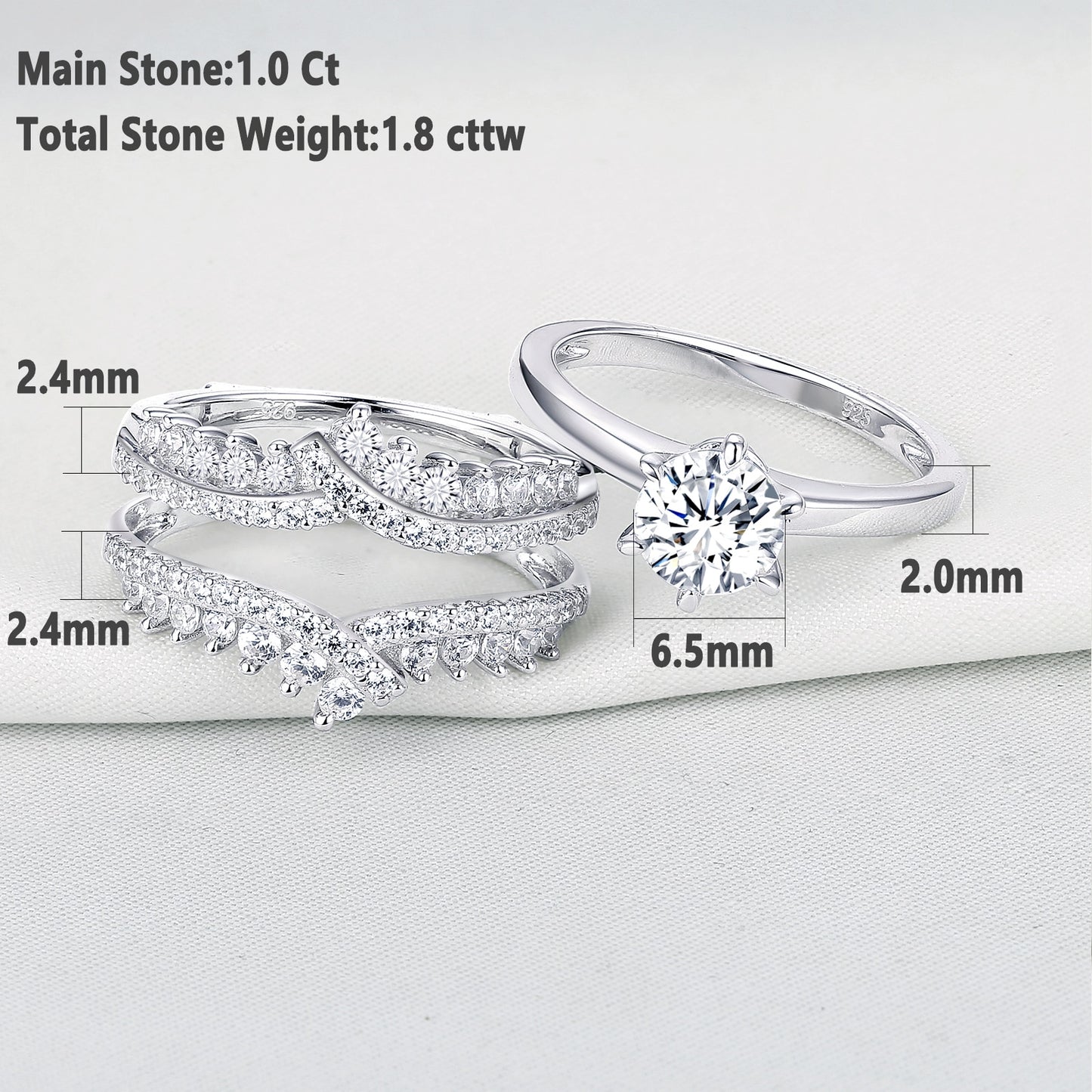 Anelli in Argento Sterling 925 per Donne - Solitario per Fidanzamento/Matrimonio con Fascia Protettiva AAAAA Zircone - Bridetobe.it