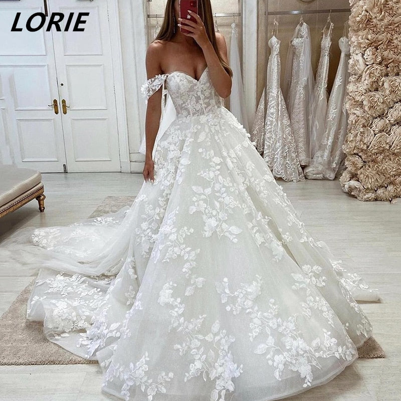 Exquisite Off Shoulder Lace Short Sleeve Sweetheart Boho Beach Wedding Bridetobe