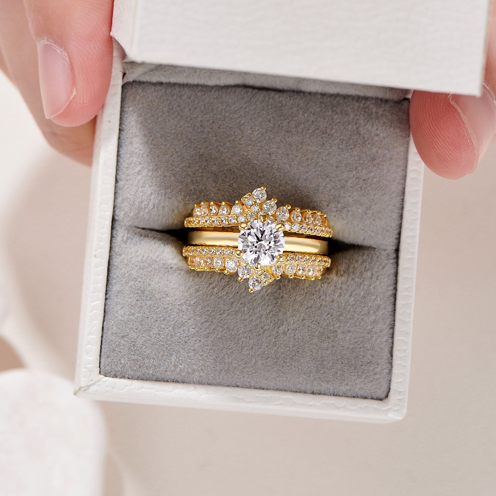 Set di anelli di fidanzamento/matrimonio in oro giallo/rosa 925 Sterling Silver di alta qualità con zirconi per donne - Bridetobe.it