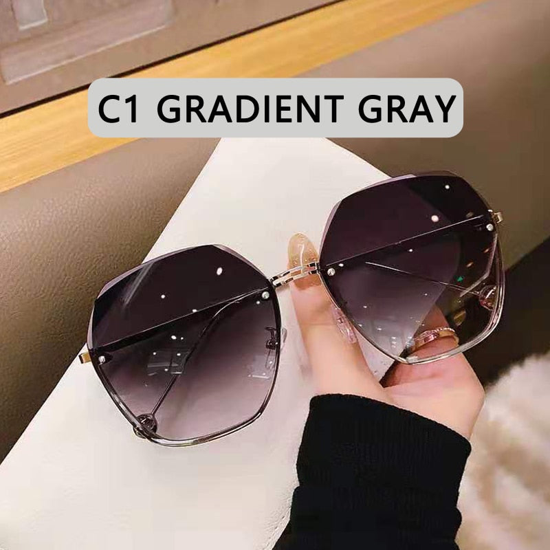 Occhiali da sole rotondi da donna designer di marca gradiente Moda occhiali da sole Donna senza montatura in metallo Oculos De Sol designer di lusso - Bridetobe.it
