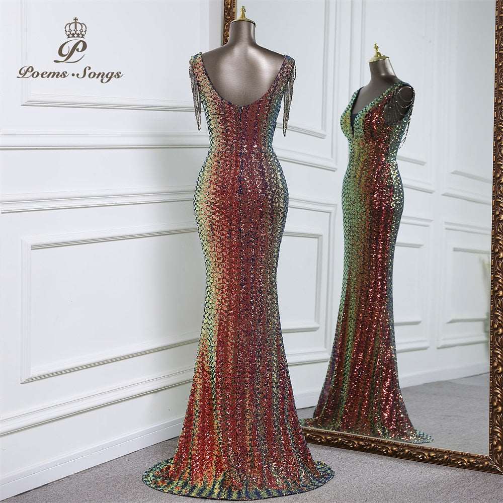 Abito da cerimonia a sirena senza maniche di lusso con paillettes - Bridetobe.it