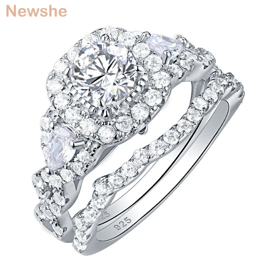 Anelli di fidanzamento in argento sterling 925 a forma di pera rotonda bianca CZ da 2,4 carati - Set di 2 pezzi - Bridetobe.it