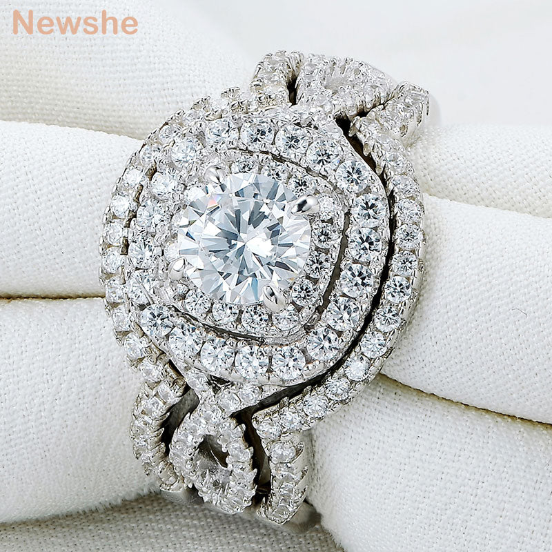 Set di 3 Anelli da Fidanzamento/Matrimonio in Argento Sterling 925 con Simulazione di Diamante in Zirconia Cubica - Bridetobe.it