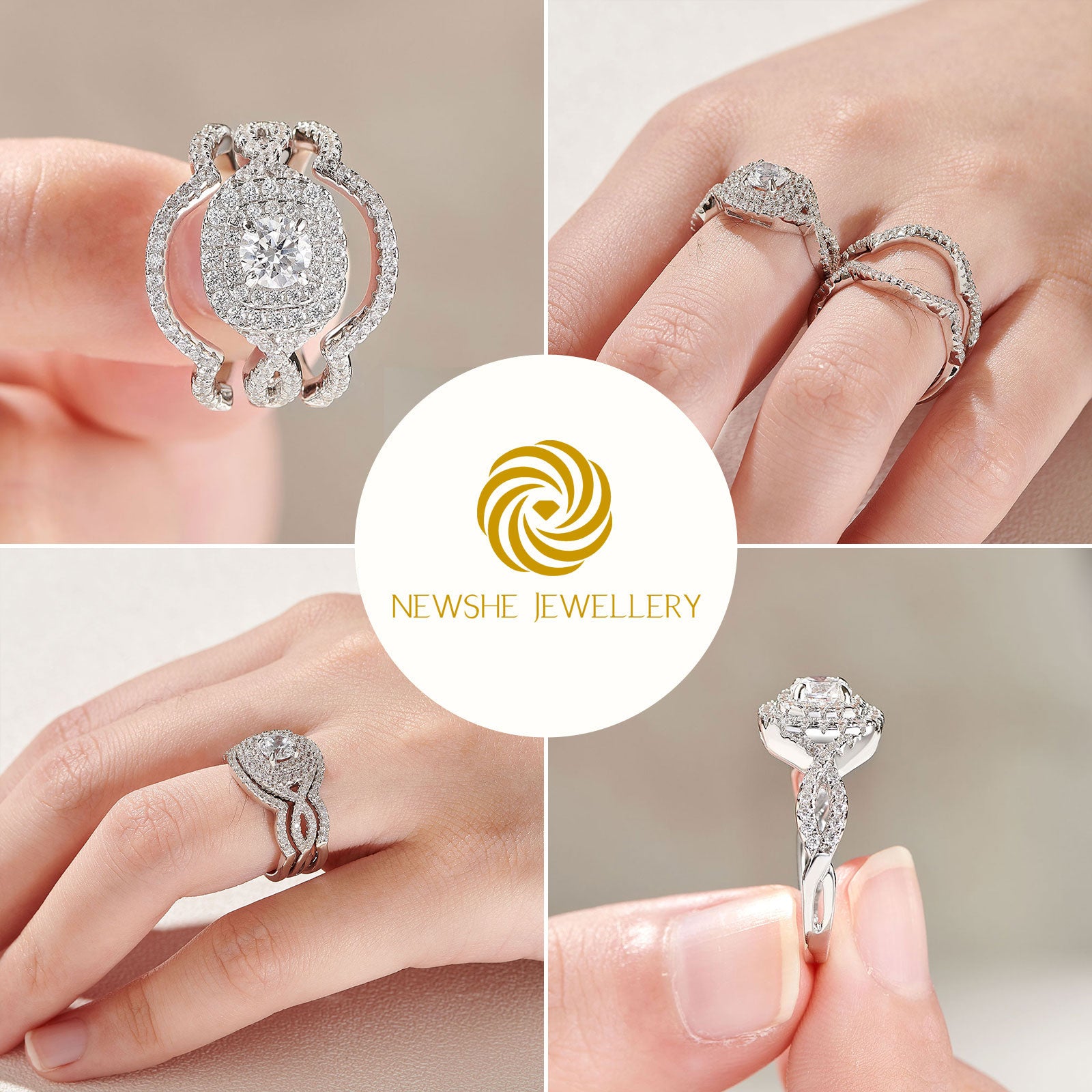 Set di 3 Anelli da Fidanzamento/Matrimonio in Argento Sterling 925 con Simulazione di Diamante in Zirconia Cubica - Bridetobe.it