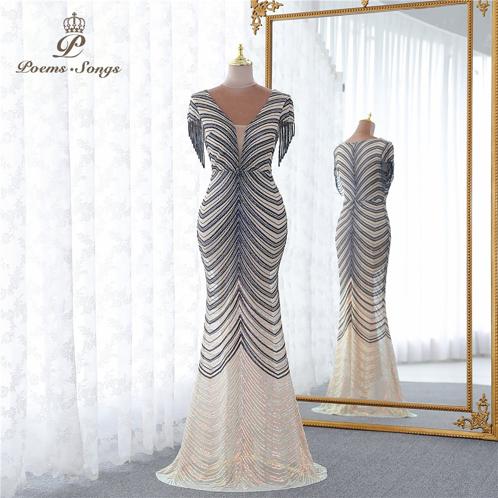 Vestito da cerimonia abito da damigella d'onore a manica corta con scollo a V elegante e con paillettes - Bridetobe.it