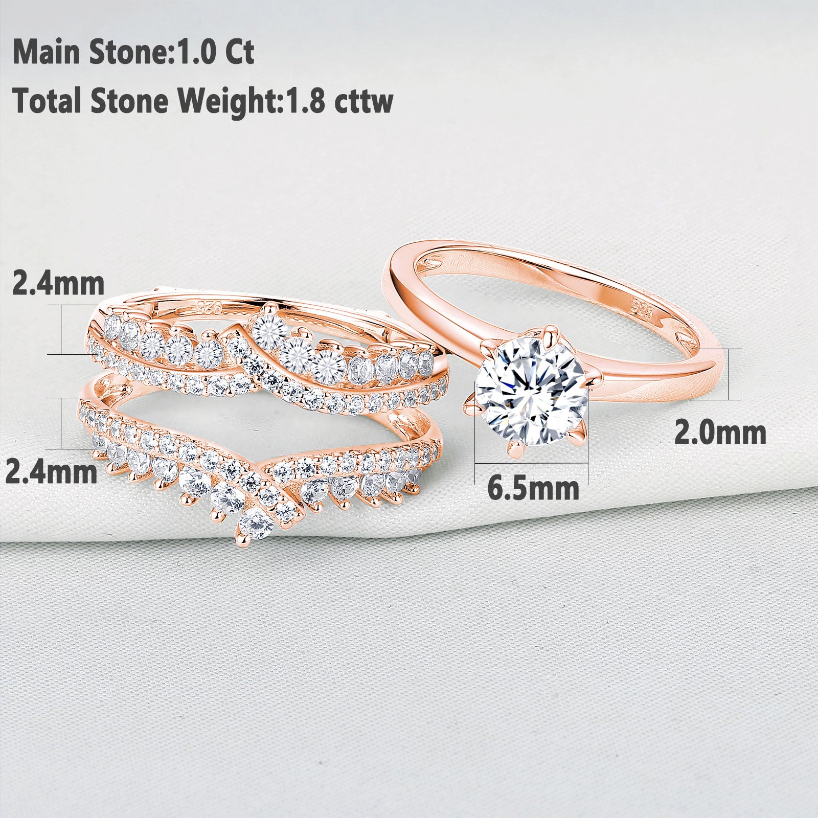 Set di anelli di fidanzamento/matrimonio in oro giallo/rosa 925 Sterling Silver di alta qualità con zirconi per donne - Bridetobe.it