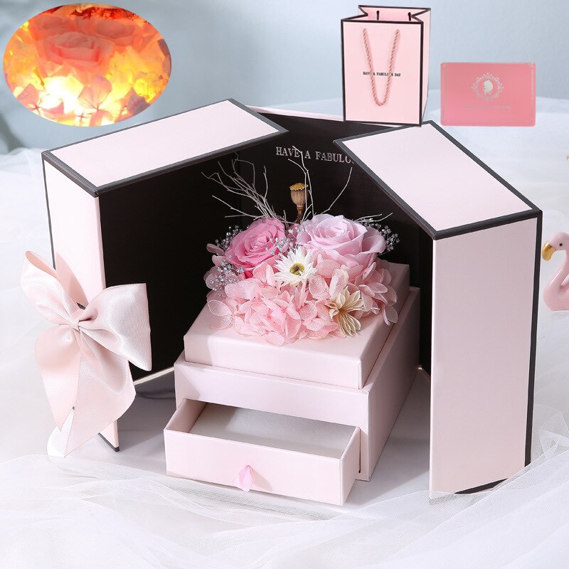 Porta Gioiello con Rosa Eterna, Porta Anello e Orsacchiotto Sorpresa Romantica per San Valentino, Compleanno, Fidanzamento o Matrimoni - Bridetobe.it