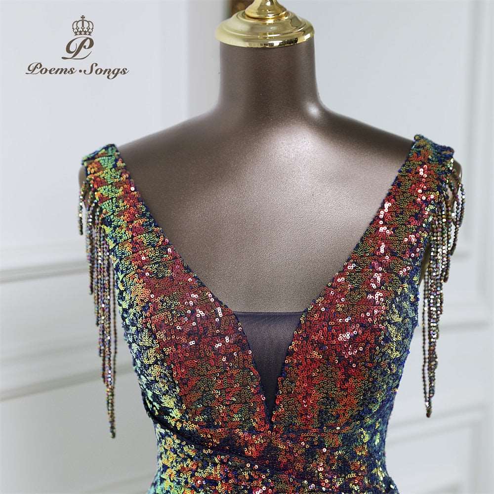 Abito da cerimonia a sirena senza maniche di lusso con paillettes - Bridetobe.it