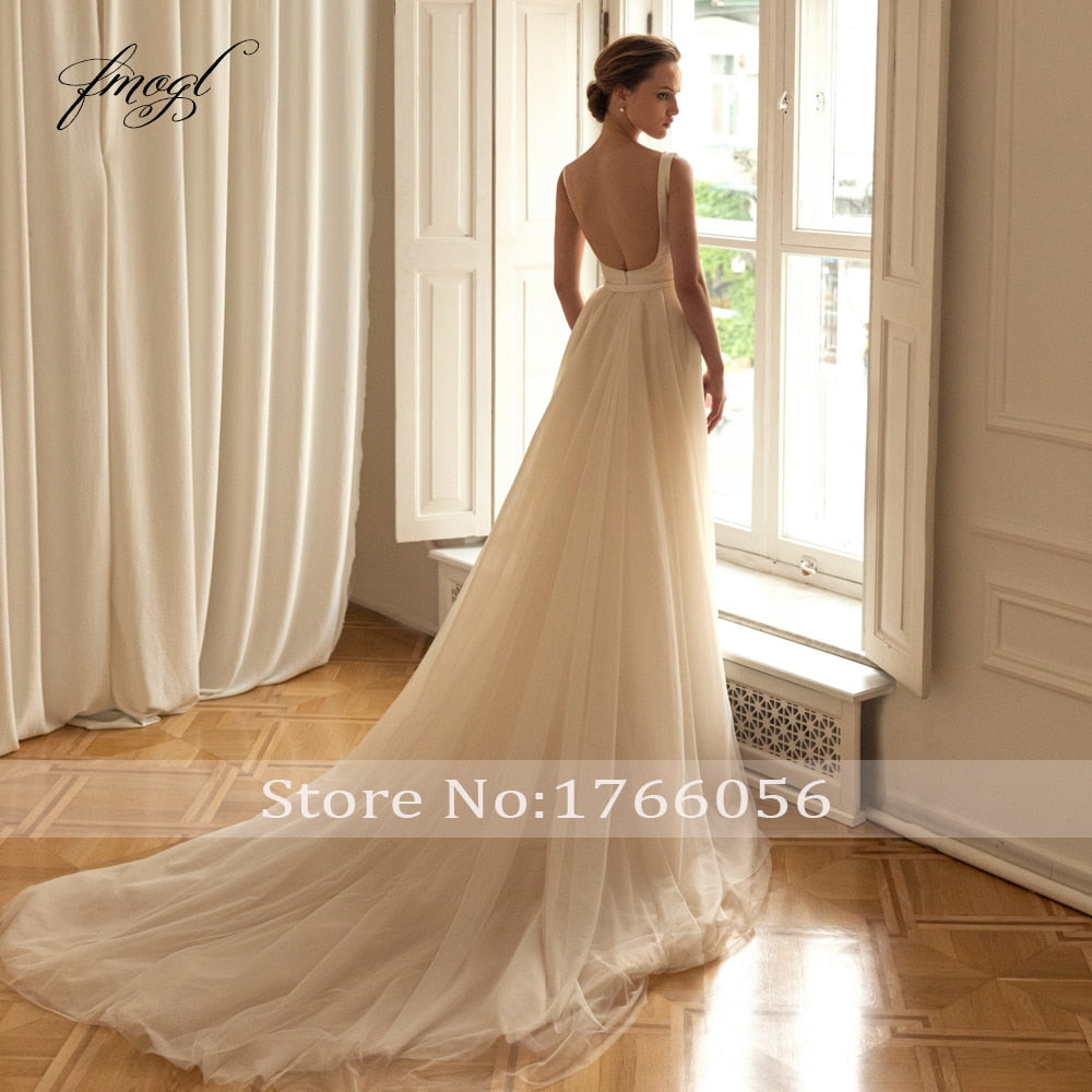 Abito da Sposa Sirena Vintage di Lusso 2022 con Gonna a Tromba e Spalline Sottili, Colletto Quadrato e Strascico Rimovibile