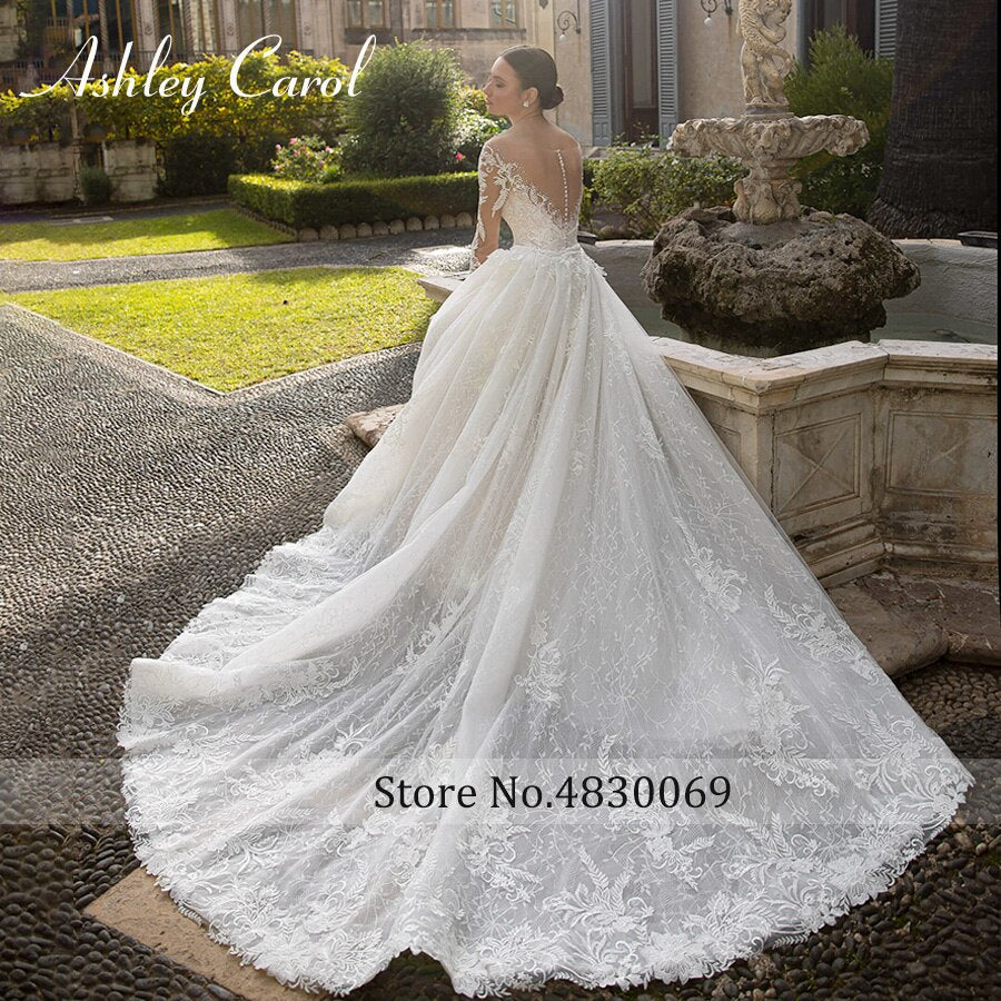 Abito da sposa a sirena sexy 2023 Staccabile con strascico 2 in 1 Abito da sposa romantico con applicazioni in pizzo a maniche lunghe Vestido Novia - Bridetobe.it