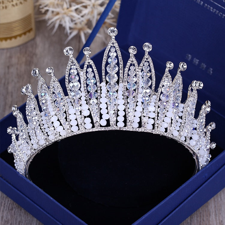 Tiara nuziale in oro, corona nuziale in cristallo di strass e pietra rossa - Italia