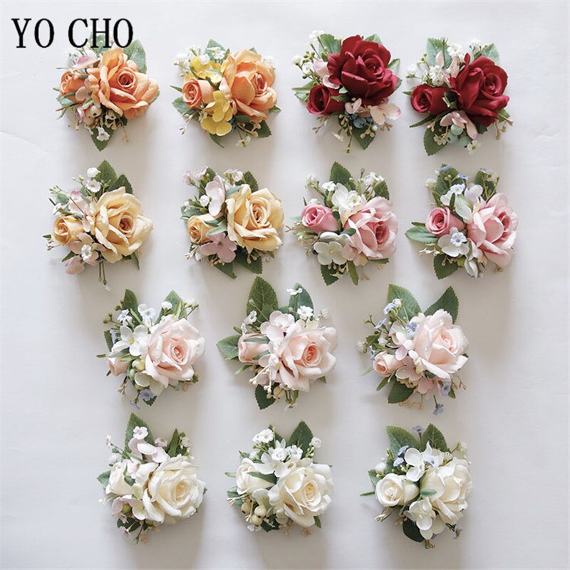 4 Corsetti Da Polso Con Fiori In Seta E Perle – Per Damigelle E Sposa – Vari Colori (Rosa, Viola, Blu) - 3
