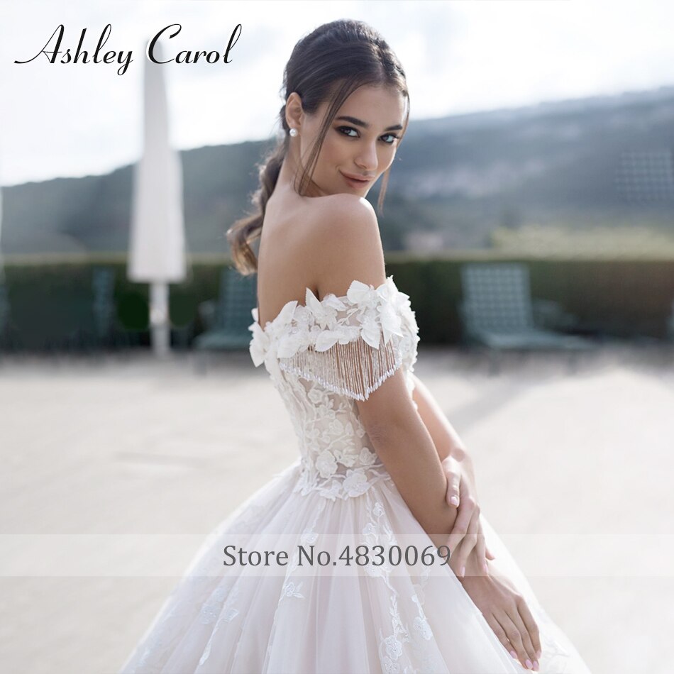 Abito da sposa di lusso 2023 con spalle scoperte tulle organza di alta qualità fiori di perline abito da sposa principessa con lacci - Bridetobe.it