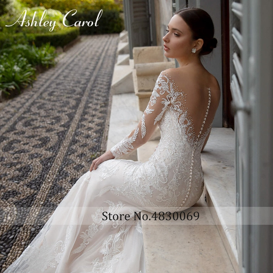 Abito da sposa a sirena sexy 2023 Staccabile con strascico 2 in 1 Abito da sposa romantico con applicazioni in pizzo a maniche lunghe Vestido Novia - Bridetobe.it