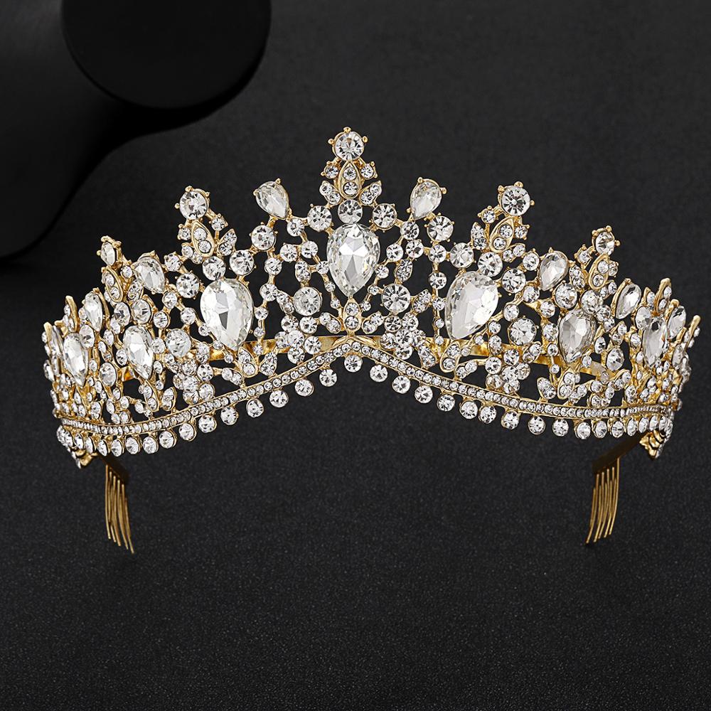 Diademi nuziali di strass rossi color oro di lusso corona diadema di cristallo barocco vintage per fasce da sposa accessori per capelli da sposa - Bridetobe.it