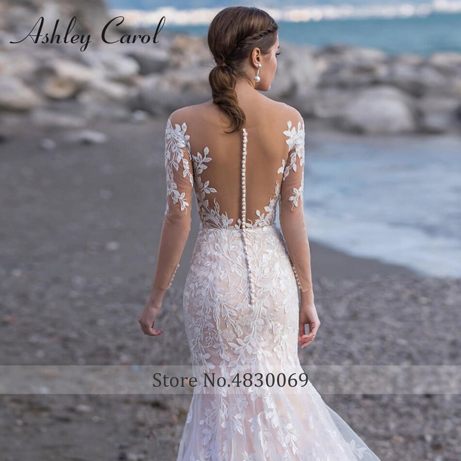 Abito da sposa a sirena 2023 Appliques senza schienale romantico Abito da sposa a maniche lunghe da spiaggia con scollo a cuore Vestidos De Novia - Bridetobe.it