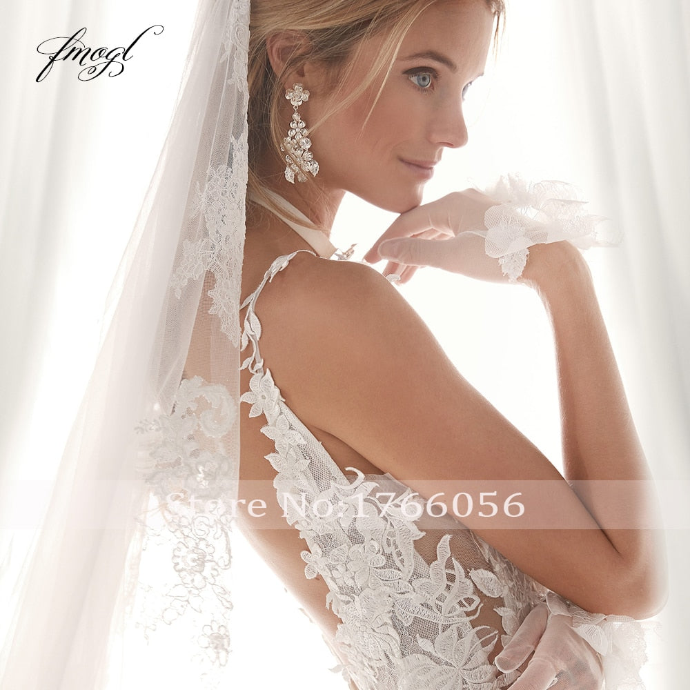 Vestito da Sposa Boho con Scollo a Cuore, Pizzo Sensuale, Schiena Scoperta e Spalline Sottili con Applicazioni e Perline