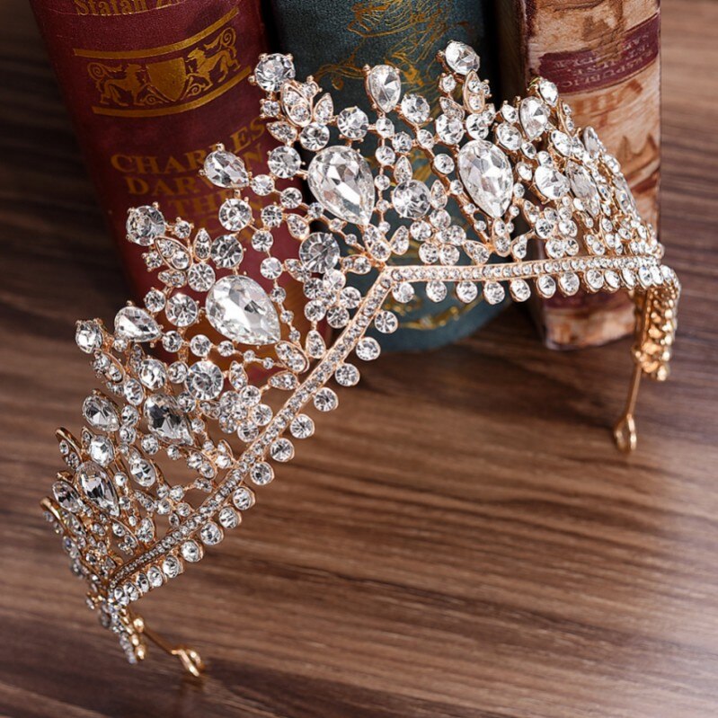 Diademi nuziali di strass rossi color oro di lusso corona diadema di cristallo barocco vintage per fasce da sposa accessori per capelli da sposa - Bridetobe.it