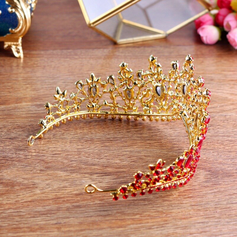 Diademi nuziali di strass rossi color oro di lusso corona diadema di cristallo barocco vintage per fasce da sposa accessori per capelli da sposa - Bridetobe.it