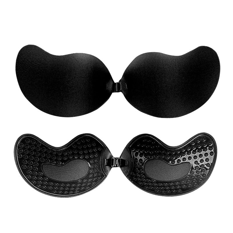 Reggiseno invisibile push-up senza schienale e senza spalline con chiusura frontale senza cuciture, bralette autoadesiva in silicone per donne