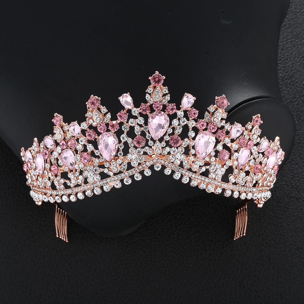 Diademi nuziali di strass rossi color oro di lusso corona diadema di cristallo barocco vintage per fasce da sposa accessori per capelli da sposa - Bridetobe.it