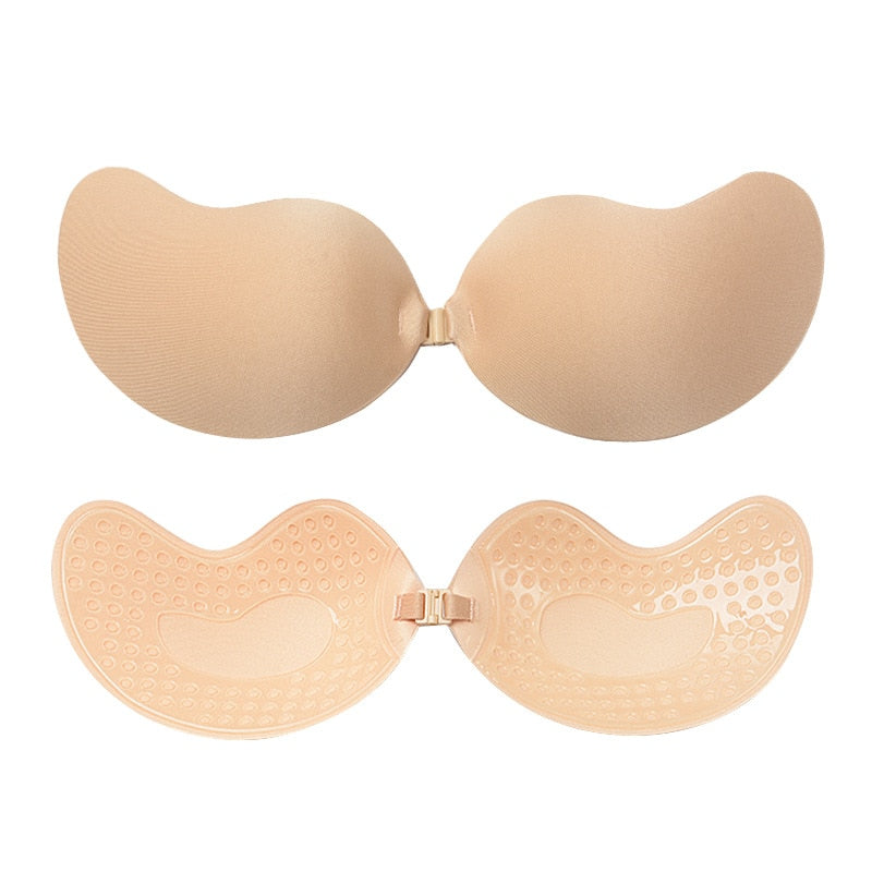 Reggiseno invisibile push-up senza schienale e senza spalline con chiusura frontale senza cuciture, bralette autoadesiva in silicone per donne