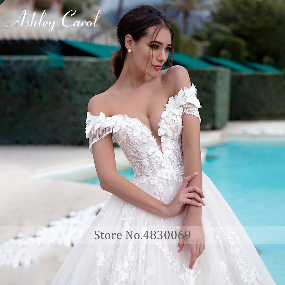 Abito da sposa di lusso 2023 con spalle scoperte tulle organza di alta qualità fiori di perline abito da sposa principessa con lacci - Bridetobe.it