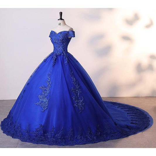 Quinceanera Dress with Train: Elegant Bateau Neck Ball Gown, Luxurious Plus Size Party Dress, Evening Prom Dress