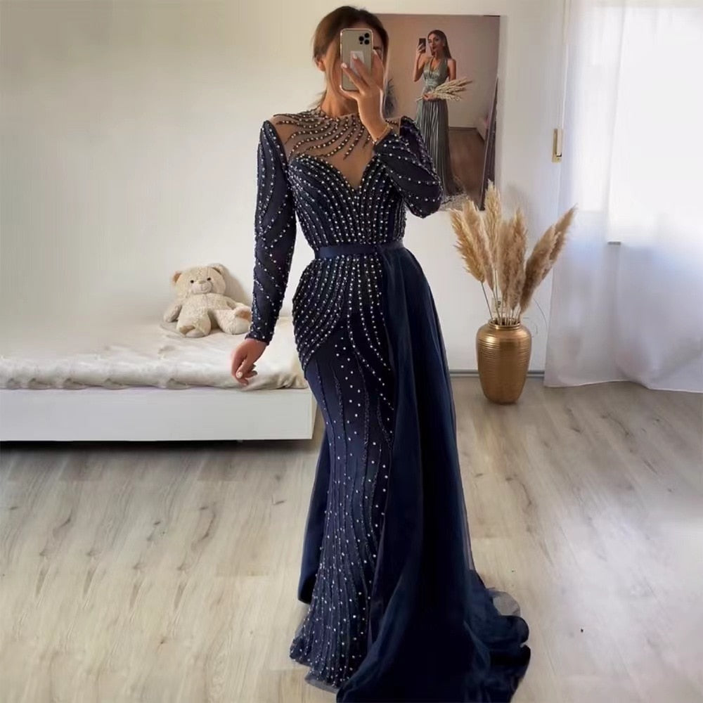 knee length dresses for ladies Navy Blue Luxury Evening Dresses for Women in Dubai 2023