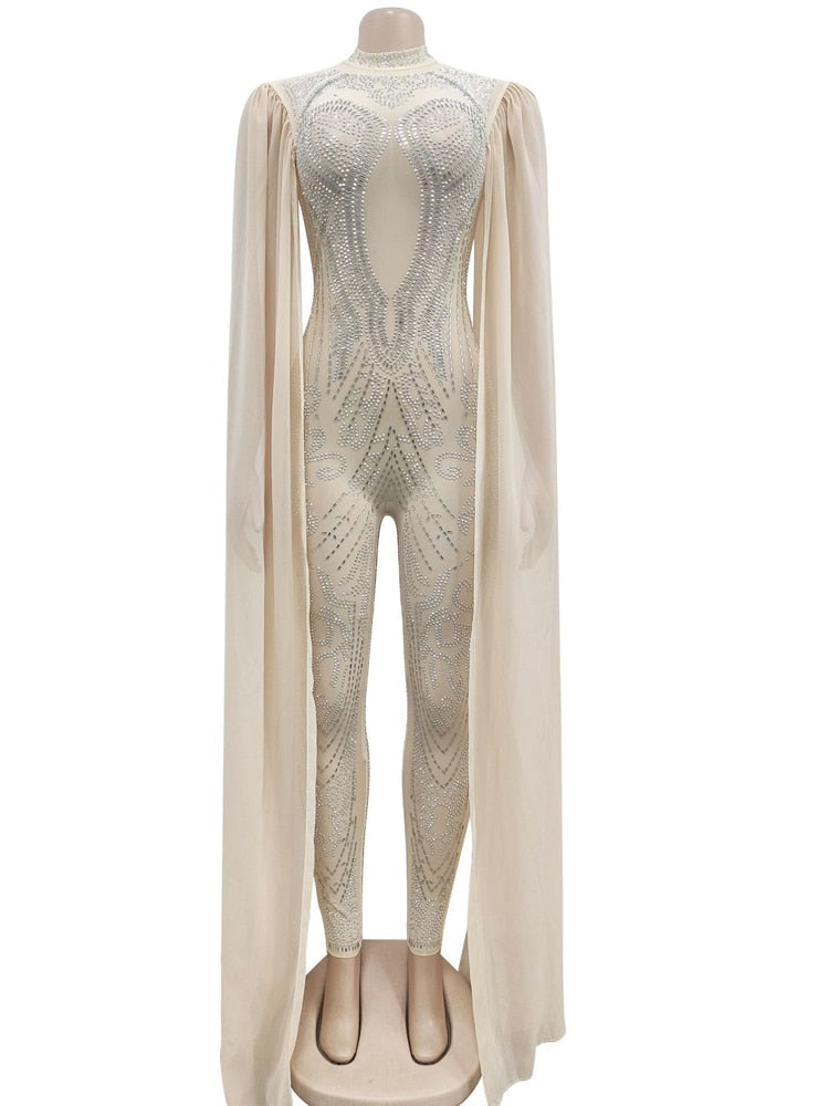 Tute a maniche lunghe a trapezio in rete con strass neri scintillanti Pagliaccetti da donna Tute in cristallo skinny con glitter Abito da discoteca - Bridetobe.it