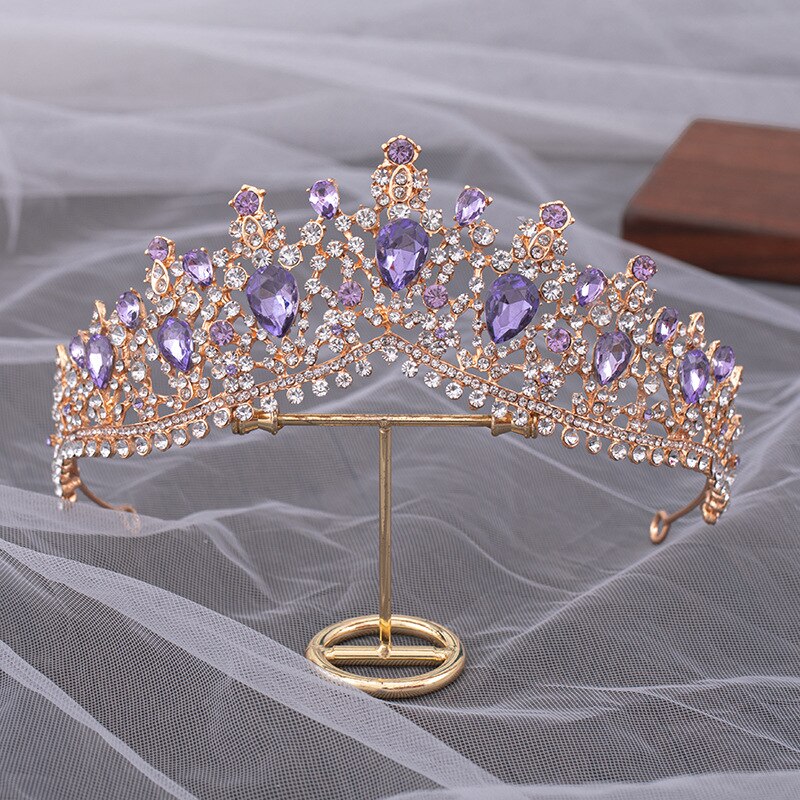 Diademi nuziali di strass rossi color oro di lusso corona diadema di cristallo barocco vintage per fasce da sposa accessori per capelli da sposa - Bridetobe.it